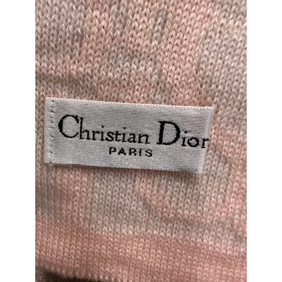 CDS01. Christian Dior Pink & Gray Monogram Wool Scarf - Picture 4 of 5